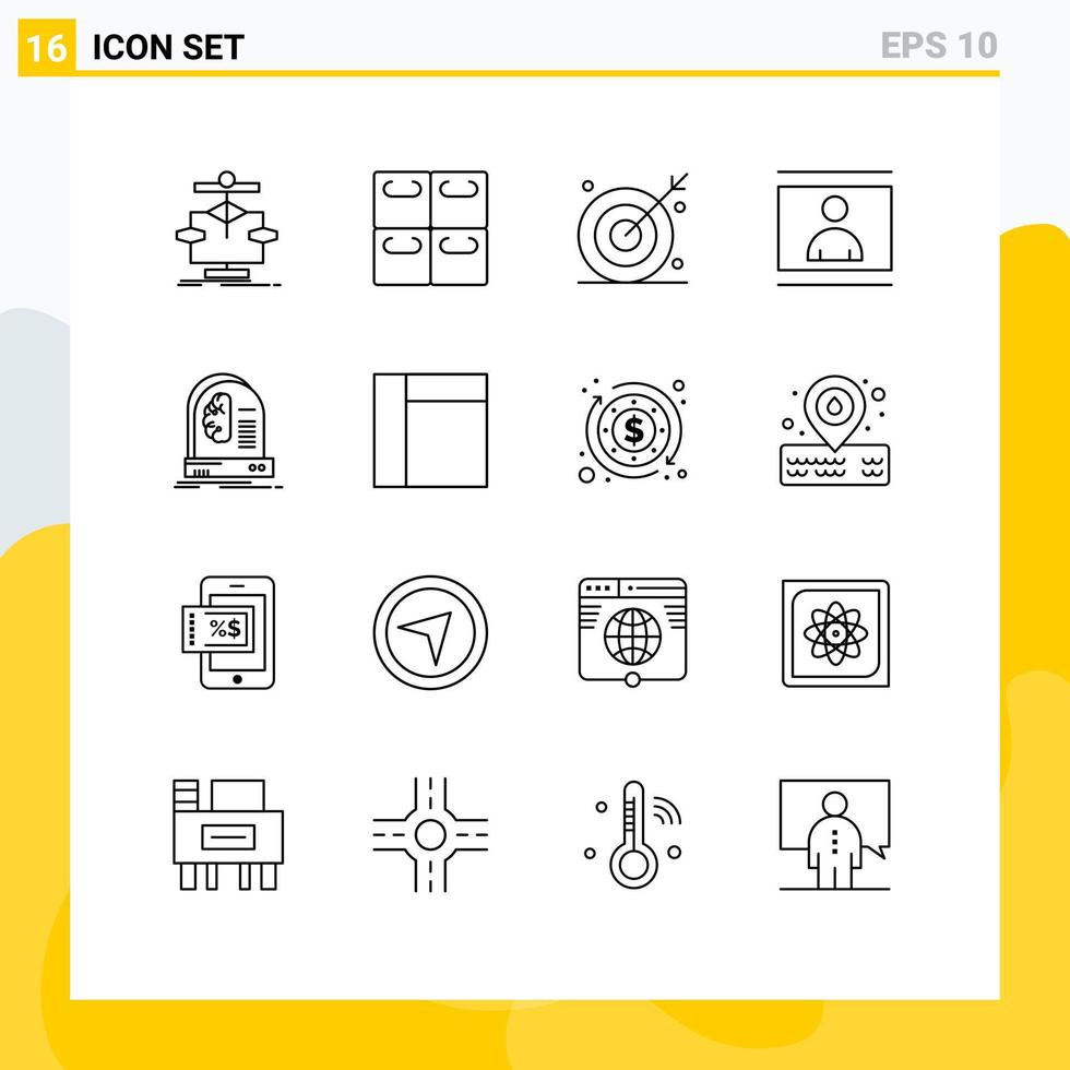 Group of 16 Outlines Signs and Symbols for photo image aim human shooting Editable Vector Design Elements