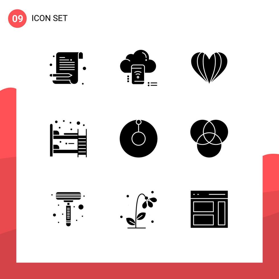 Pack of 9 Modern Solid Glyphs Signs and Symbols for Web Print Media such as astronomy furniture connected bed ware like Editable Vector Design Elements