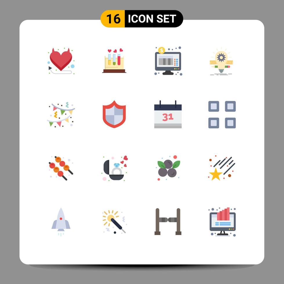User Interface Pack of 16 Basic Flat Colors of birthday pencil banking bulb deveopment Editable Pack of Creative Vector Design Elements