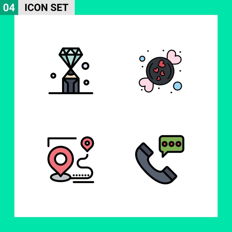 Universal Icon Symbols Group of 4 Modern Filledline Flat Colors of gems map pen love target Editable Vector Design Elements