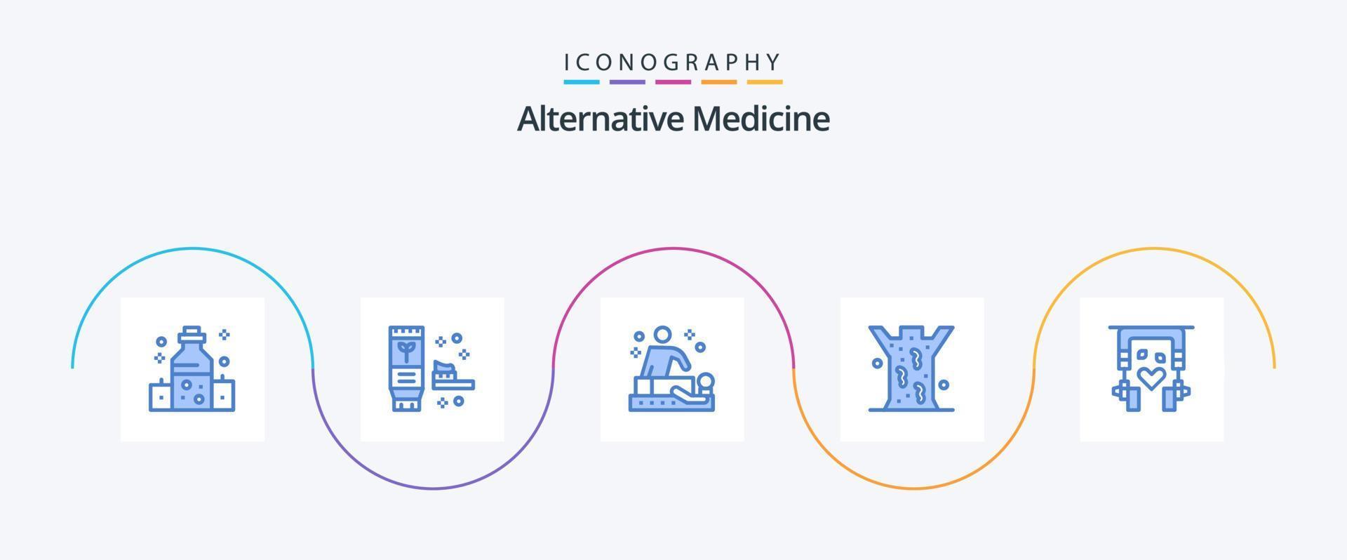 paquete de iconos azul 5 de medicina alternativa que incluye música. médico. masaje. sanguijuela. entomología vector