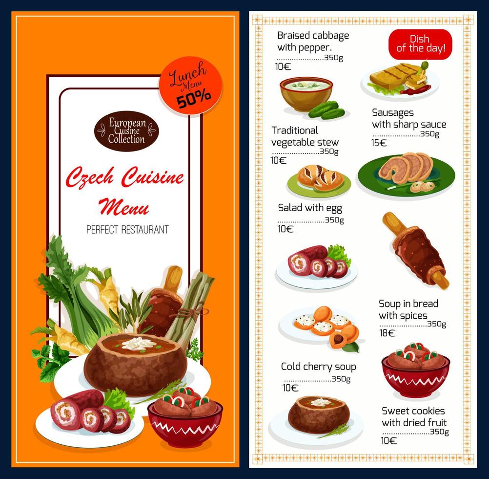 Czech cuisine dishes vector menu