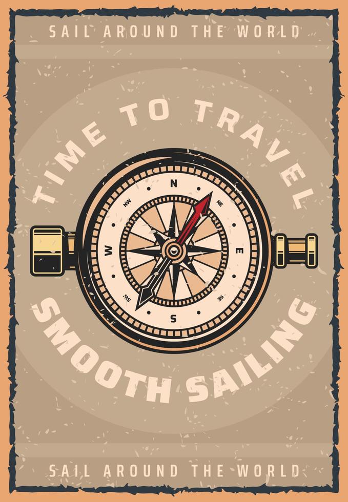 Marine travel compass vector retro poster