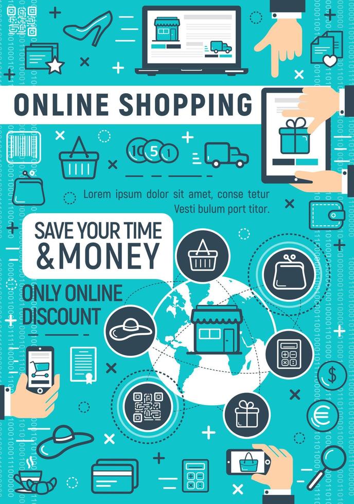 Online shopping technology vector poster