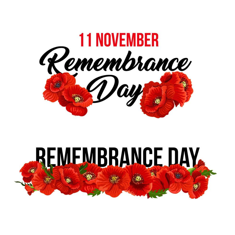 11 November Remembrance day vector poppy icons