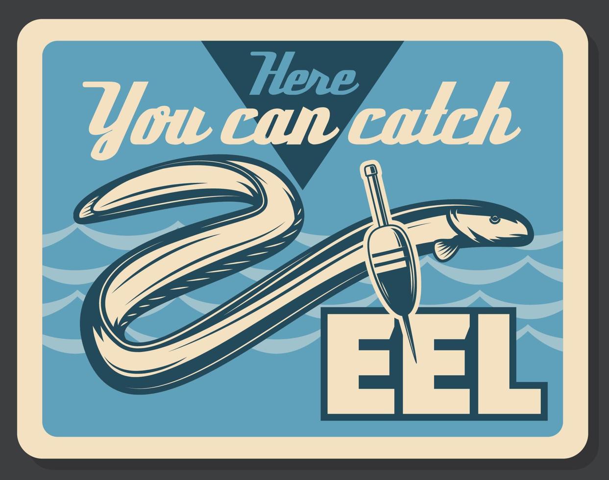 Eel fish fishing vector retro poster