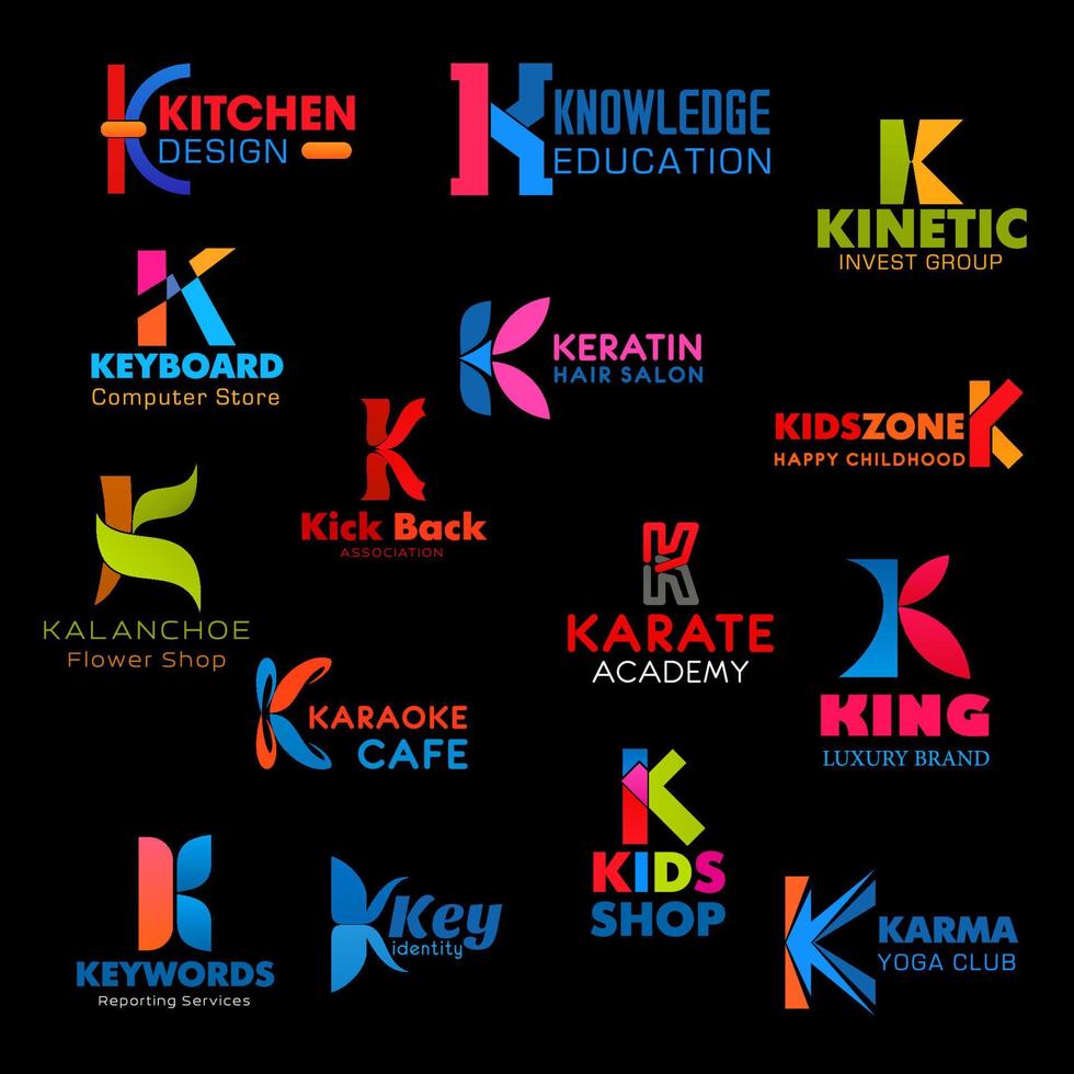 Business icons and company symbols of letter K vector