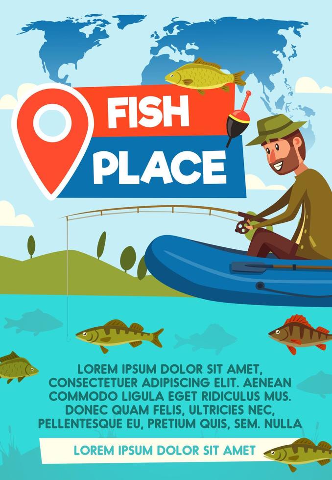 captura de pescador en el cartel de vector de lugar de pesca