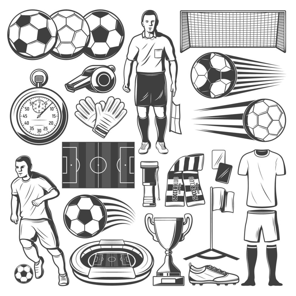 Football or soccer sport equipment vector symbols