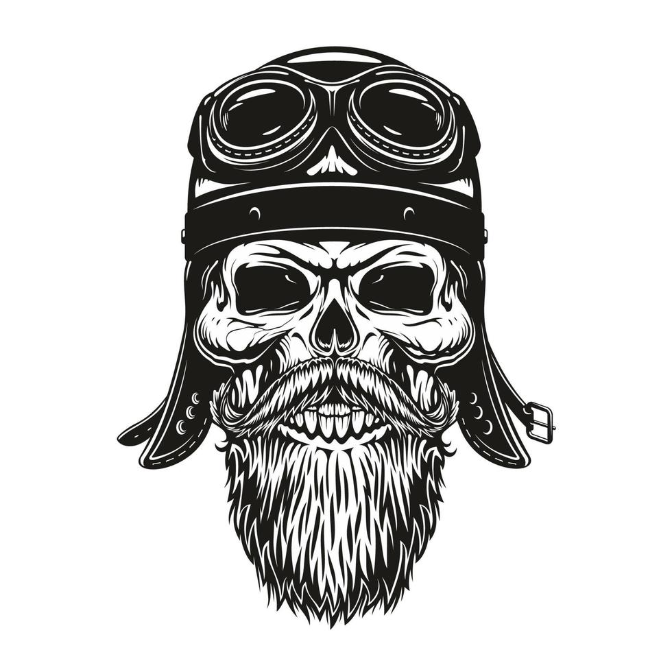 Biker skull sketch in helmet and glasses vector