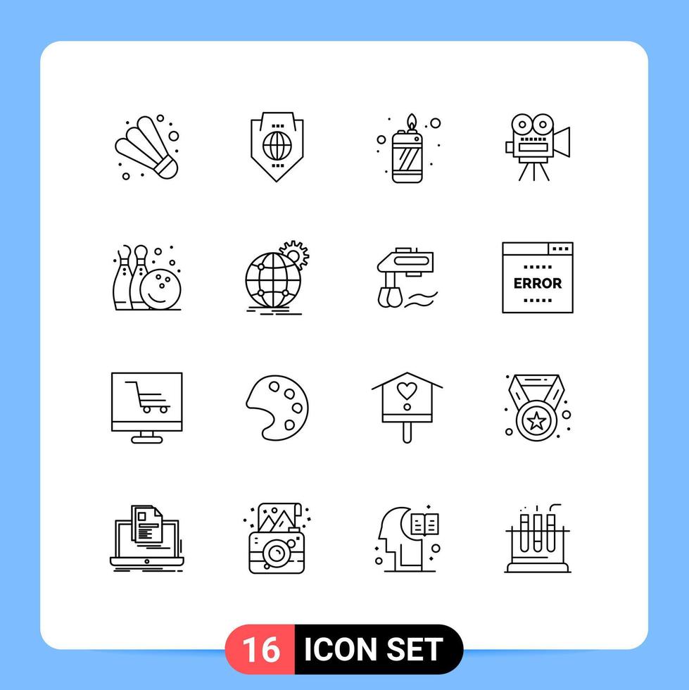 paquete de iconos vectoriales de stock de 16 signos y símbolos de línea para elementos de diseño de vectores editables movi de educación de fuego de pino de juego de bolos