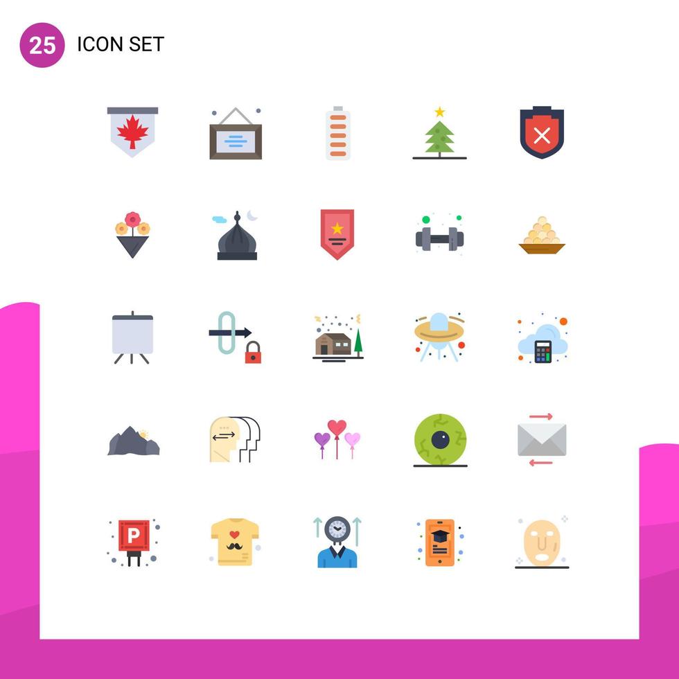 Universal Icon Symbols Group of 25 Modern Flat Colors of warning security accumulator star tree Editable Vector Design Elements