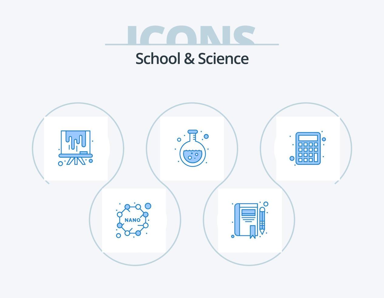 School And Science Blue Icon Pack 5 Icon Design. calculator. flask. artboard. lab. chemistry vector