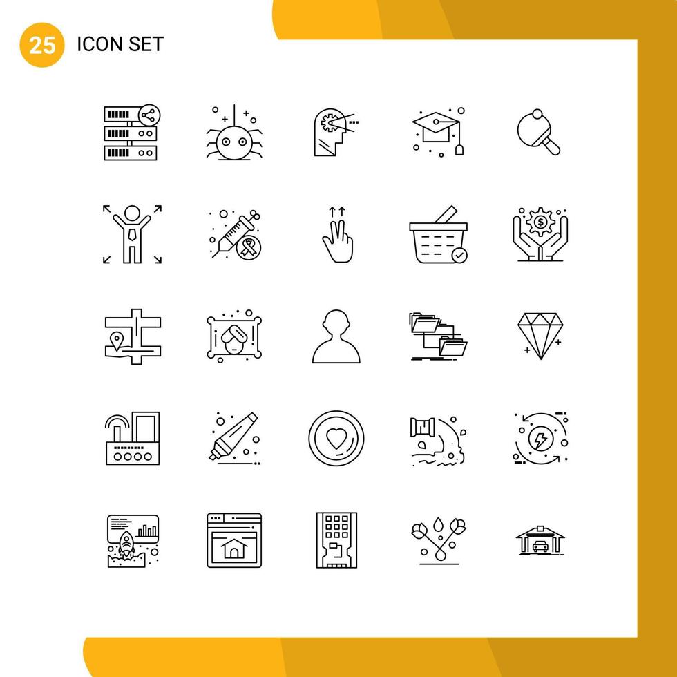 Pack of 25 Modern Lines Signs and Symbols for Web Print Media such as study graduation spider education head Editable Vector Design Elements