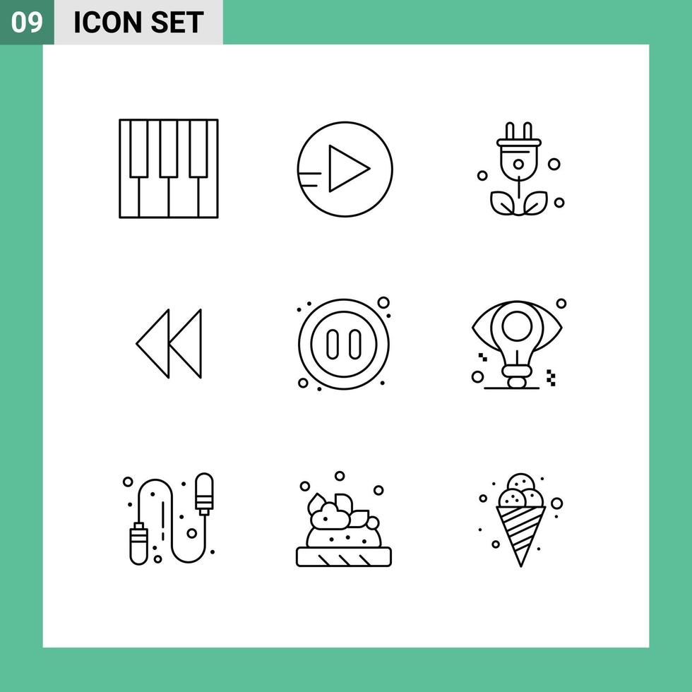 conjunto de 9 iconos de interfaz de usuario modernos símbolos signos para negocios pausa ciencia multimedia video elementos de diseño vectorial editables vector