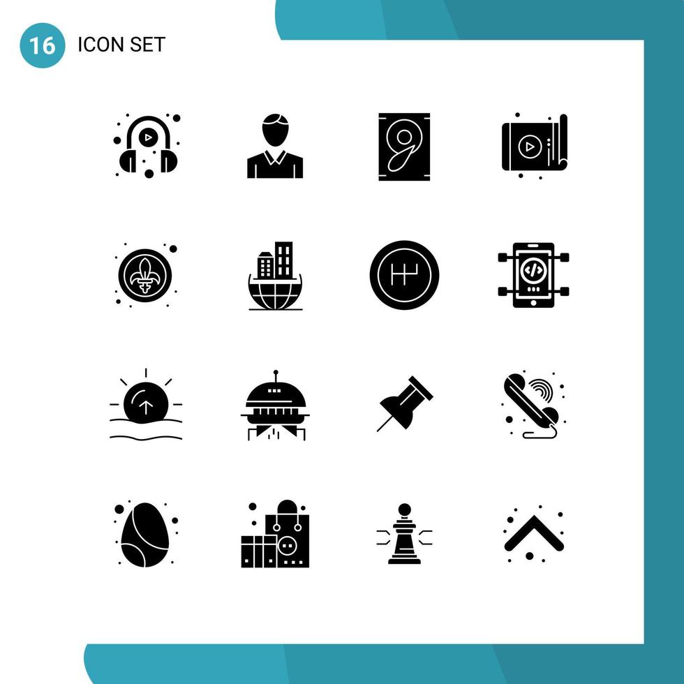Group of 16 Solid Glyphs Signs and Symbols for festival app music device tablet Editable Vector Design Elements