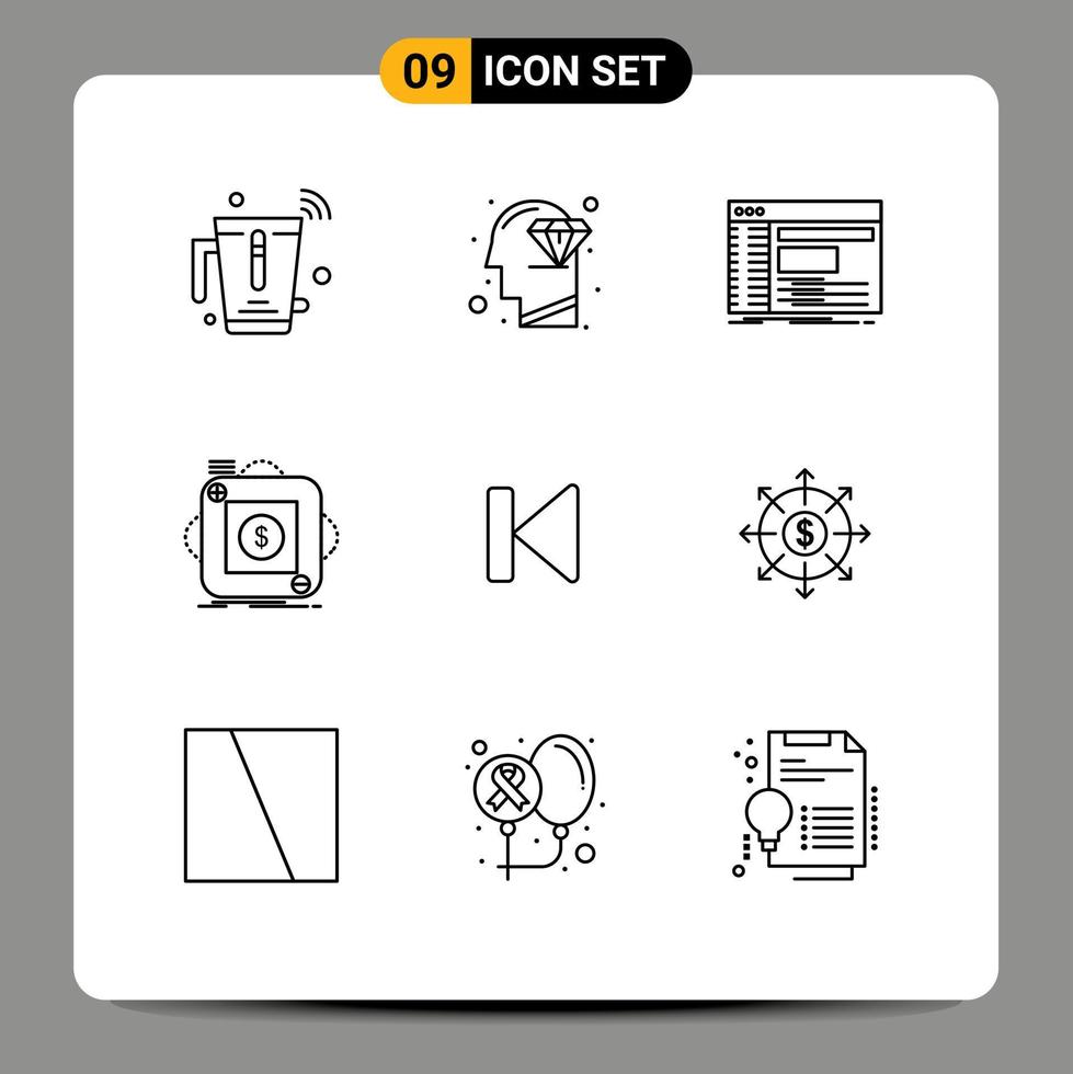 Group of 9 Outlines Signs and Symbols for application store perfection purchase root Editable Vector Design Elements