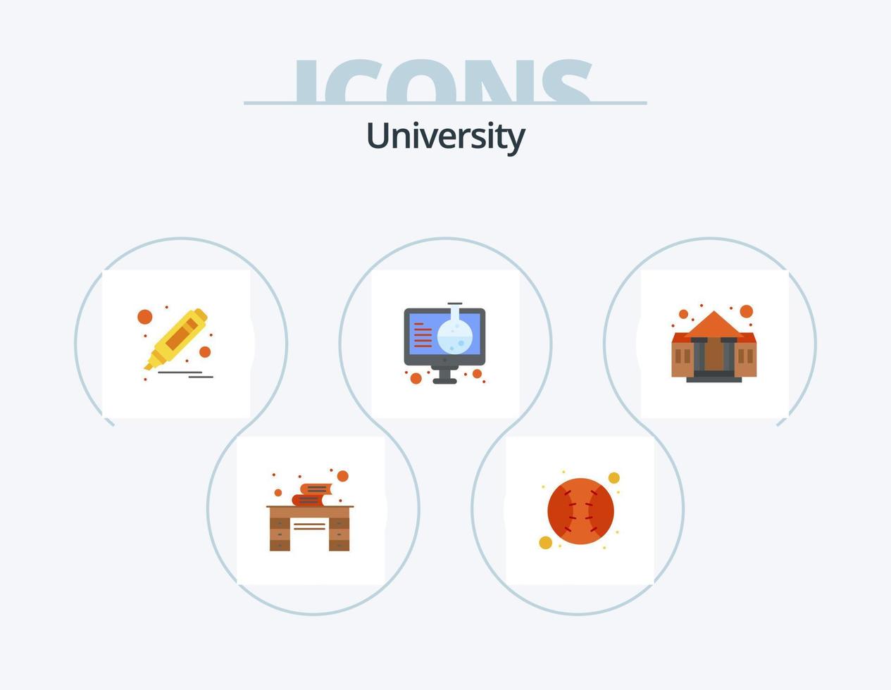 paquete de iconos planos universitarios 5 diseño de iconos. colega. Ciencias. resaltador en línea. experimento vector