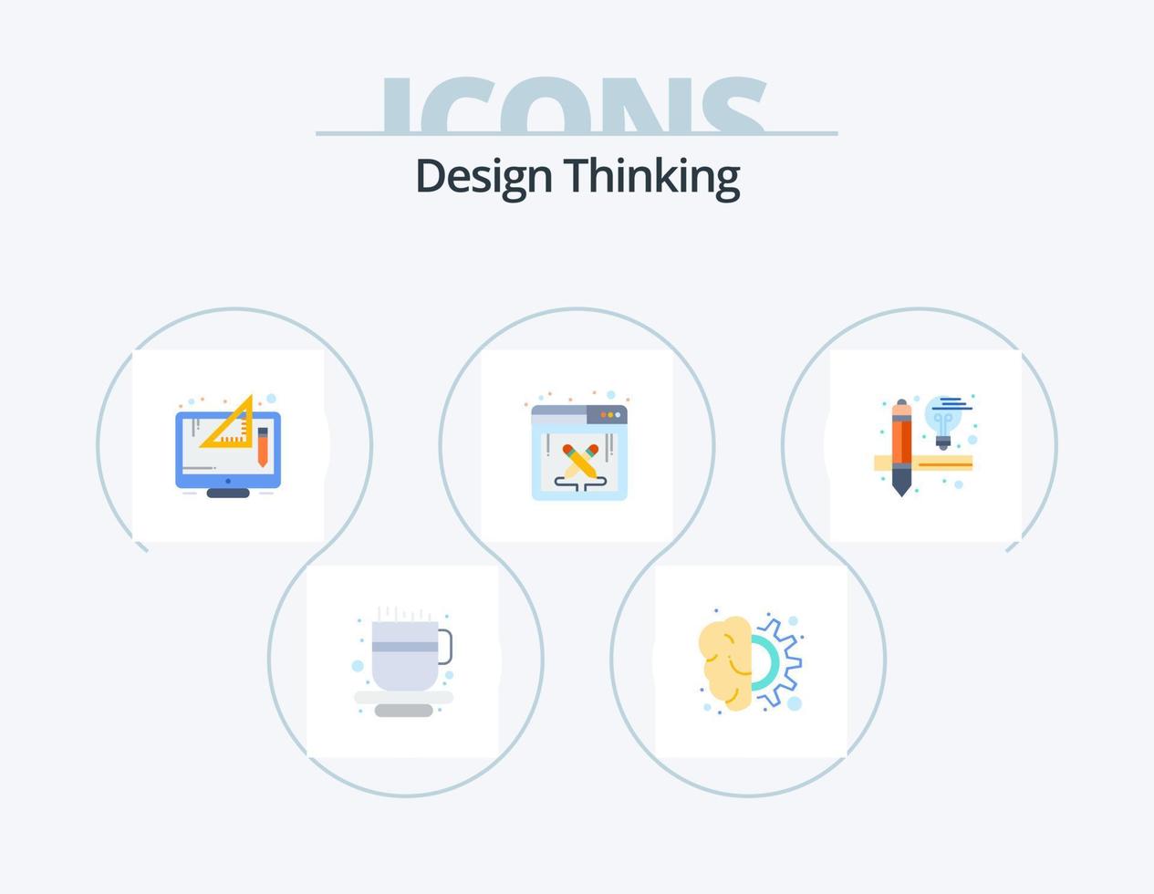 diseño de pensamiento paquete de iconos planos 5 diseño de iconos. creativo. software. creativo. trabajo de diseño. pensando vector