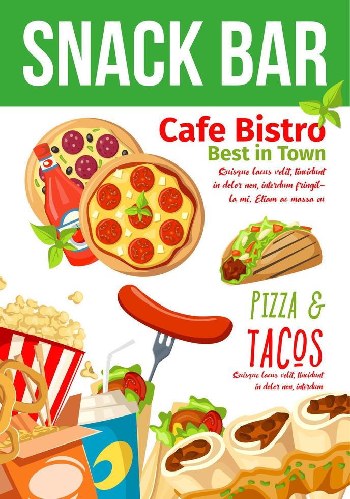 Fast food snacks bar and bistro menu vector