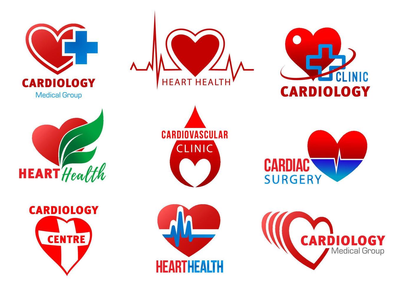 cardiología cirugía cardíaca símbolos de salud del corazón vector