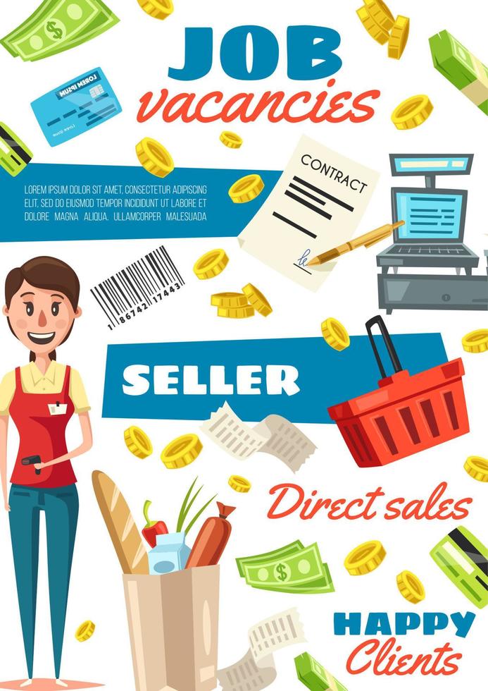 Recruitment of sellers in shop, hiring poster vector
