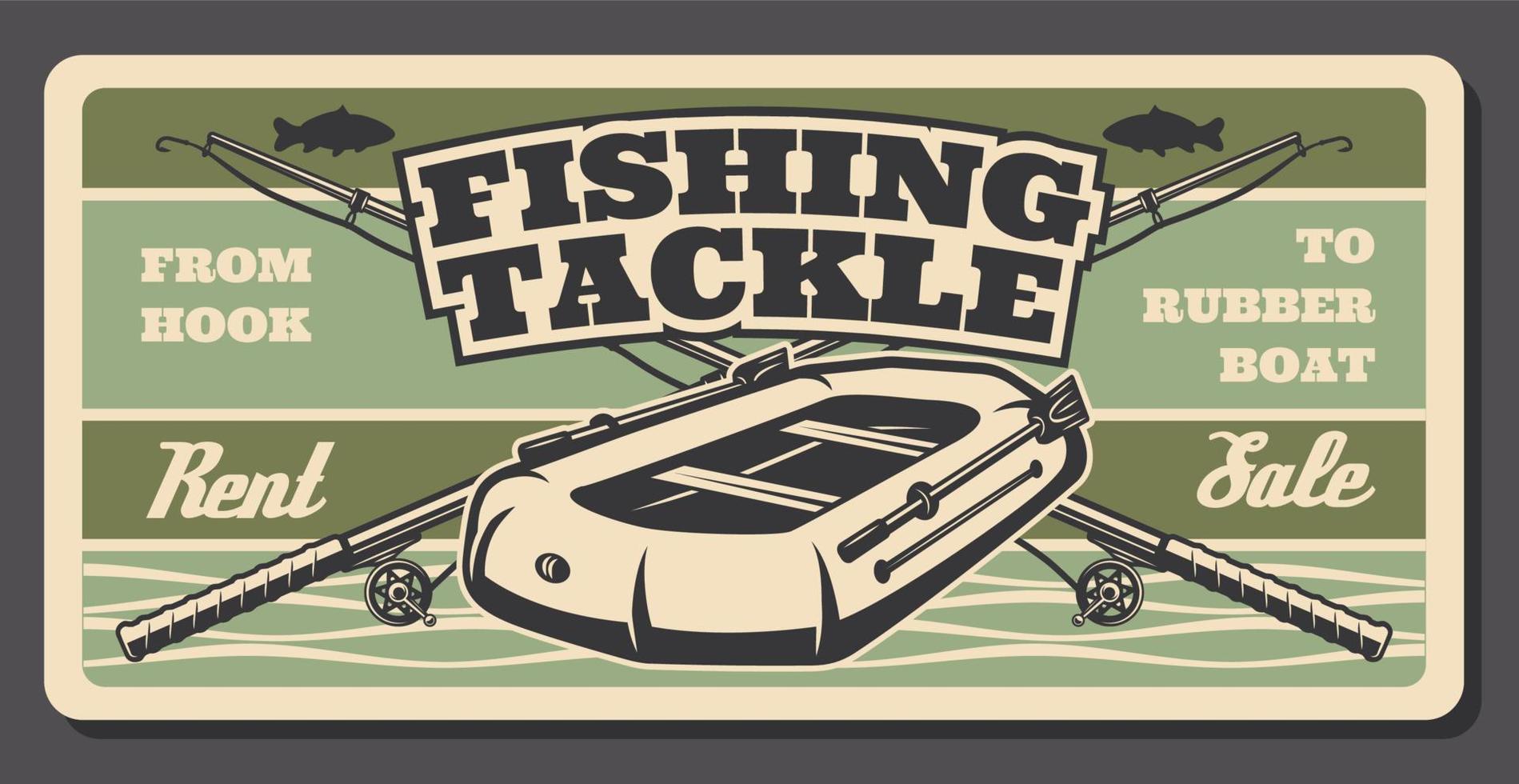 Fishing tackle shop, fisherman rods and boat vector