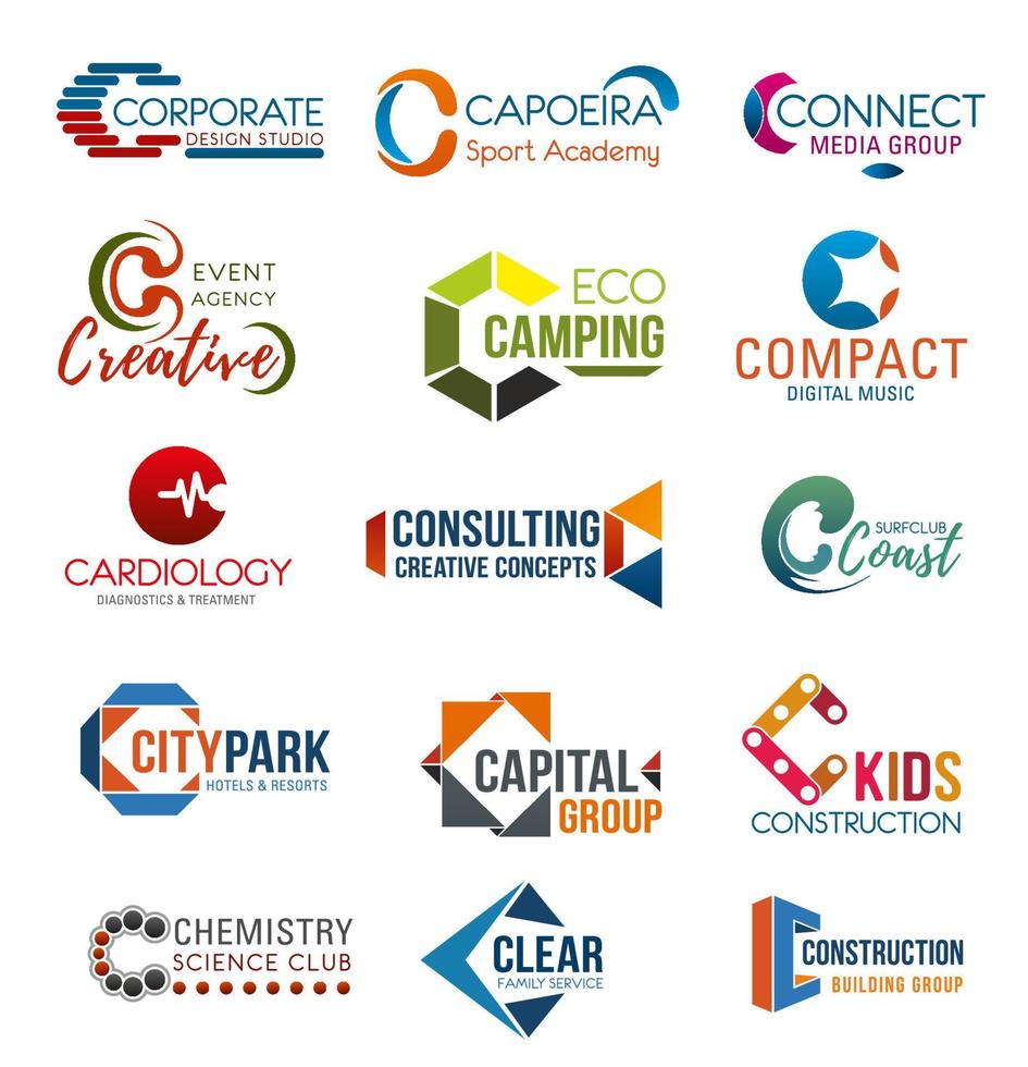 Business and identity icons with letter C vector