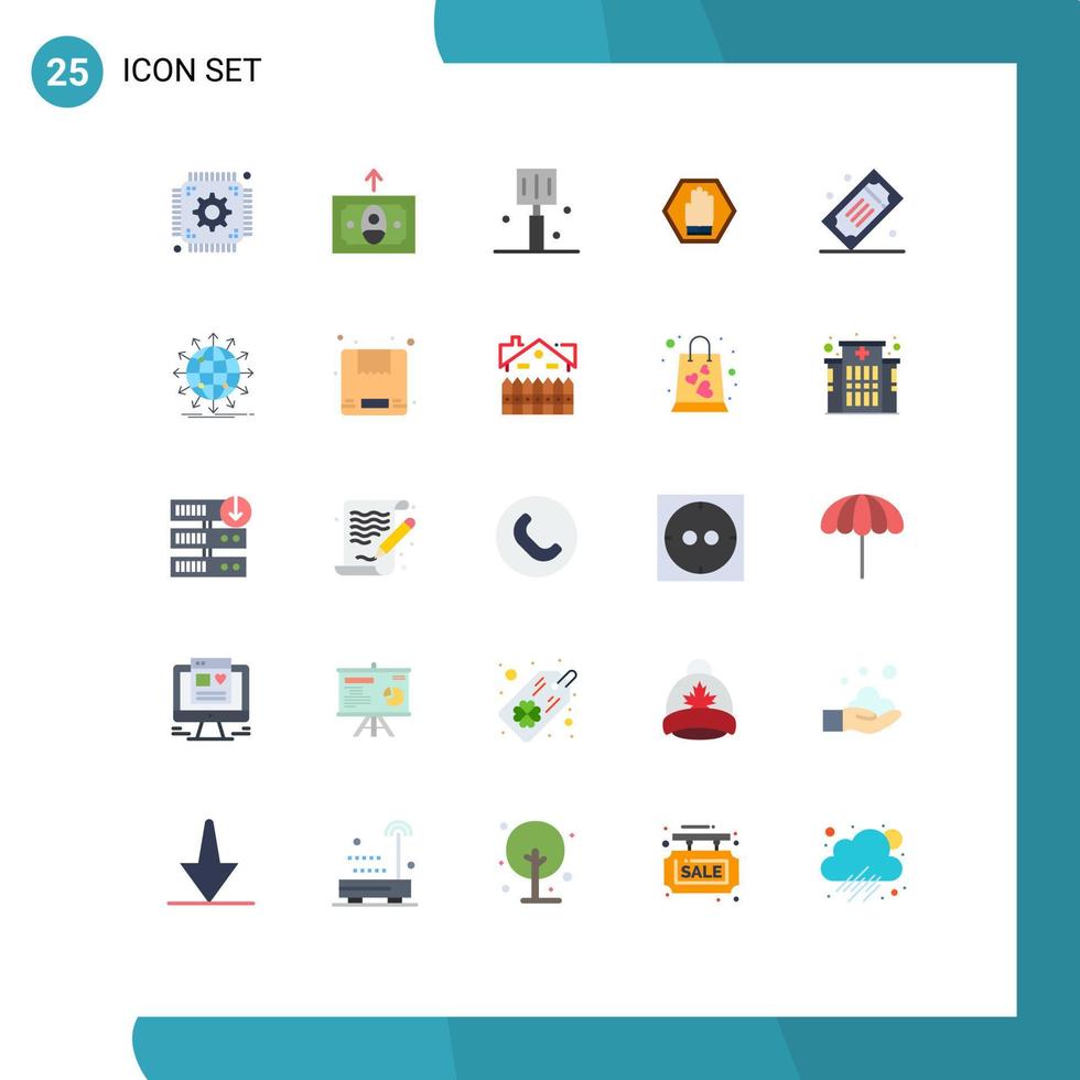 Flat Color Pack of 25 Universal Symbols of movie raffle warning fast food traffic hand Editable Vector Design Elements