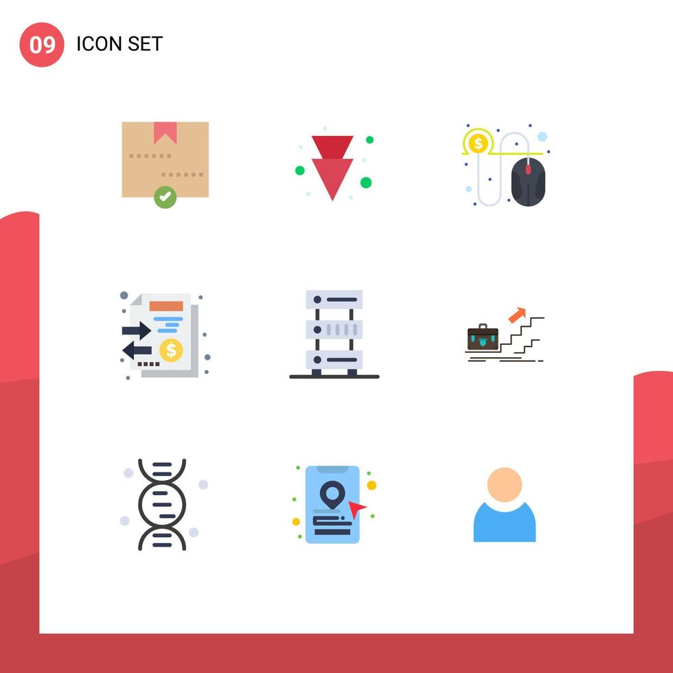 Group of 9 Flat Colors Signs and Symbols for database money click stack documents Editable Vector Design Elements