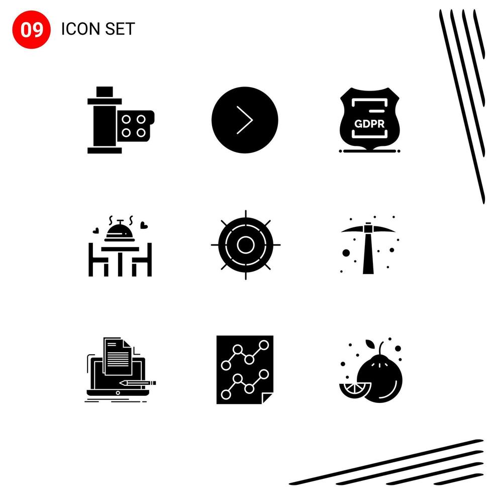 Universal Icon Symbols Group of 9 Modern Solid Glyphs of boat wedding data privacy love private Editable Vector Design Elements