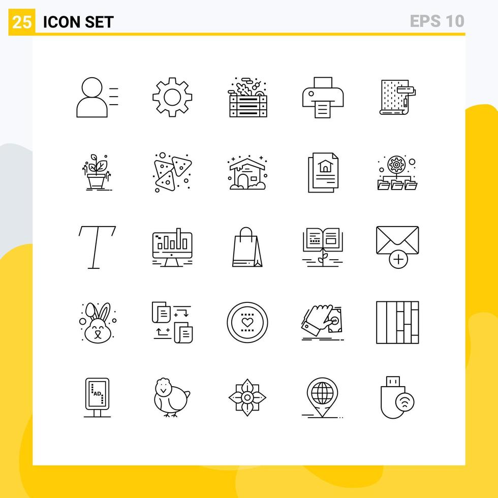 Set of 25 Modern UI Icons Symbols Signs for wallpaper design vegetables interior print Editable Vector Design Elements
