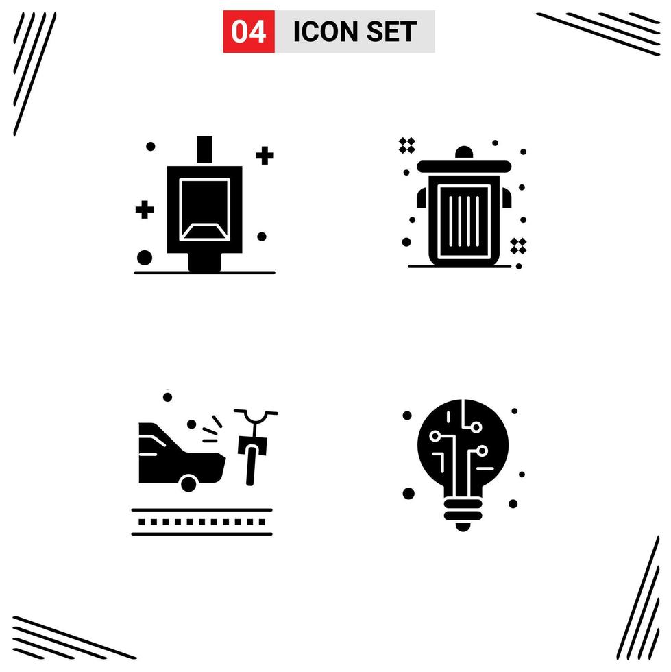 4 Creative Icons Modern Signs and Symbols of urinal crash can accident light Editable Vector Design Elements