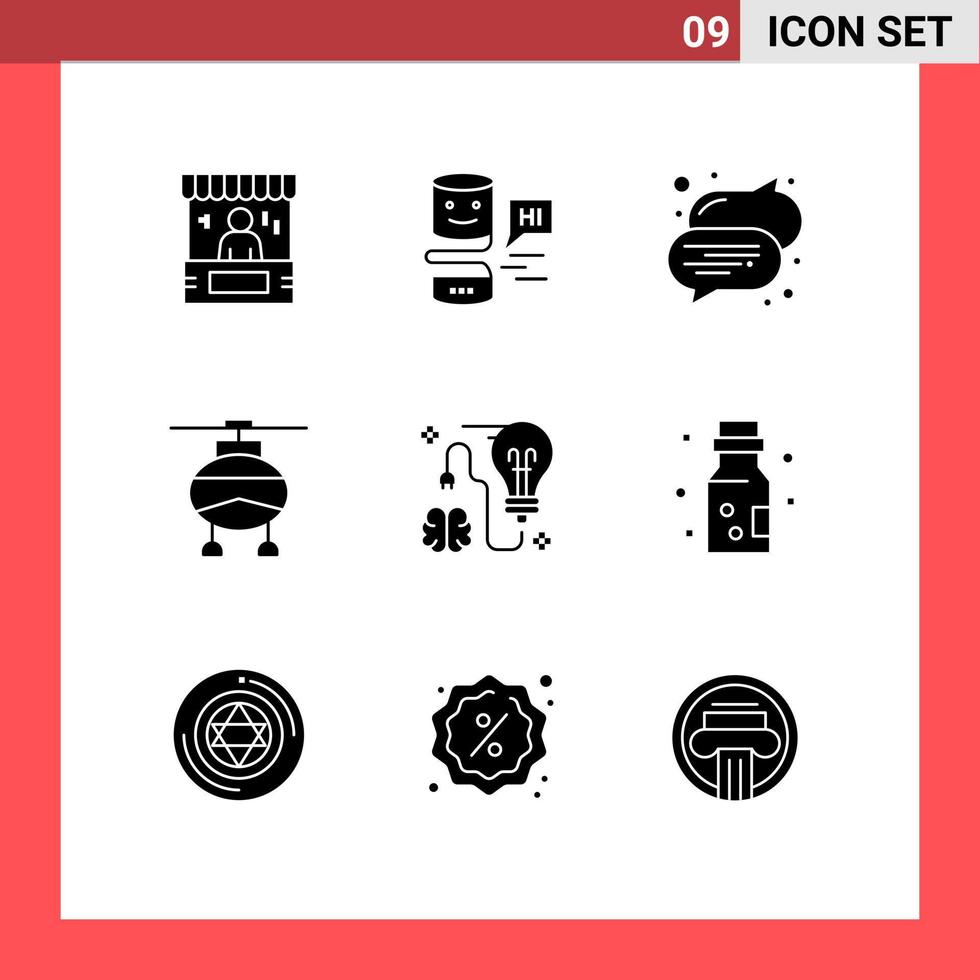 Pictogram Set of 9 Simple Solid Glyphs of brain transportation interface transport text Editable Vector Design Elements