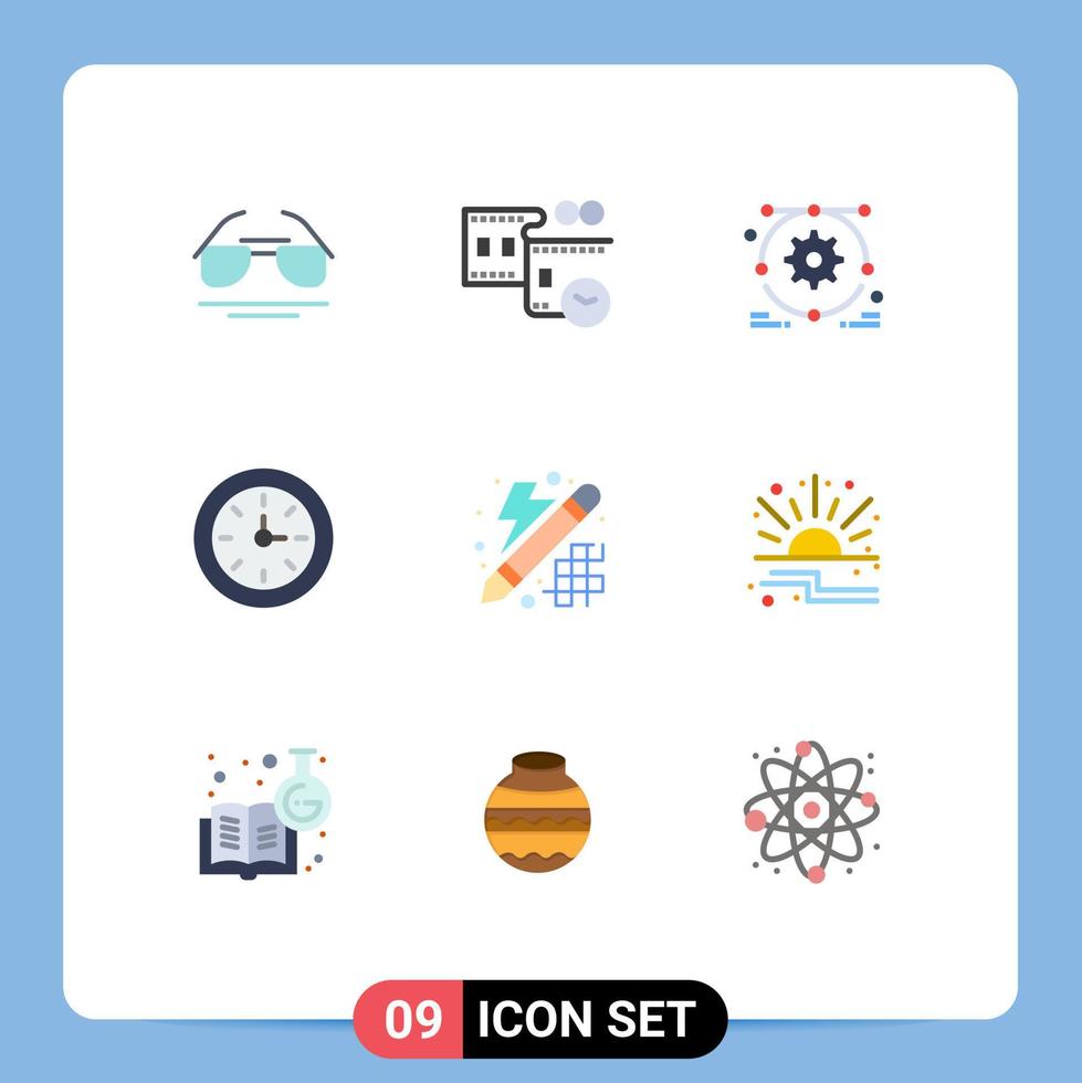Group of 9 Flat Colors Signs and Symbols for thinking design development creative education Editable Vector Design Elements