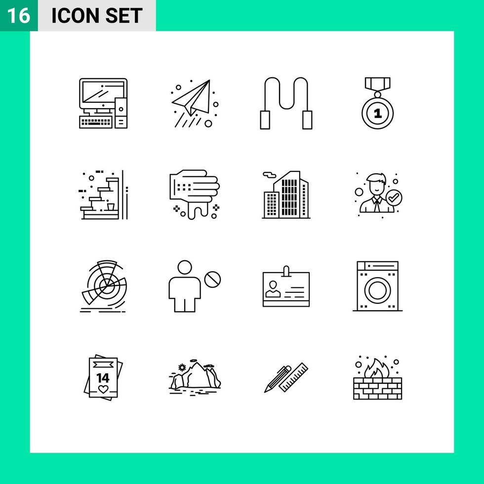 Group of 16 Modern Outlines Set for stairs floor skipping steps insignia Editable Vector Design Elements