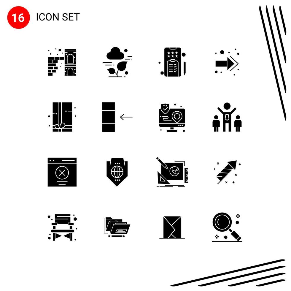 Universal Icon Symbols Group of 16 Modern Solid Glyphs of column present marketing gift pack back Editable Vector Design Elements