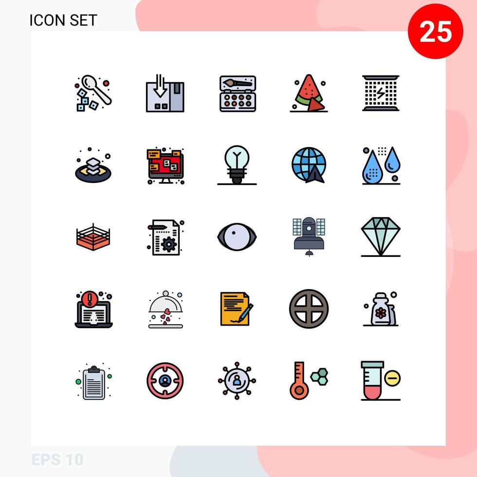 conjunto de pictogramas de 25 colores planos de línea llena simple de elementos de diseño de vector editables de color de comida de servicio de bebida de carga