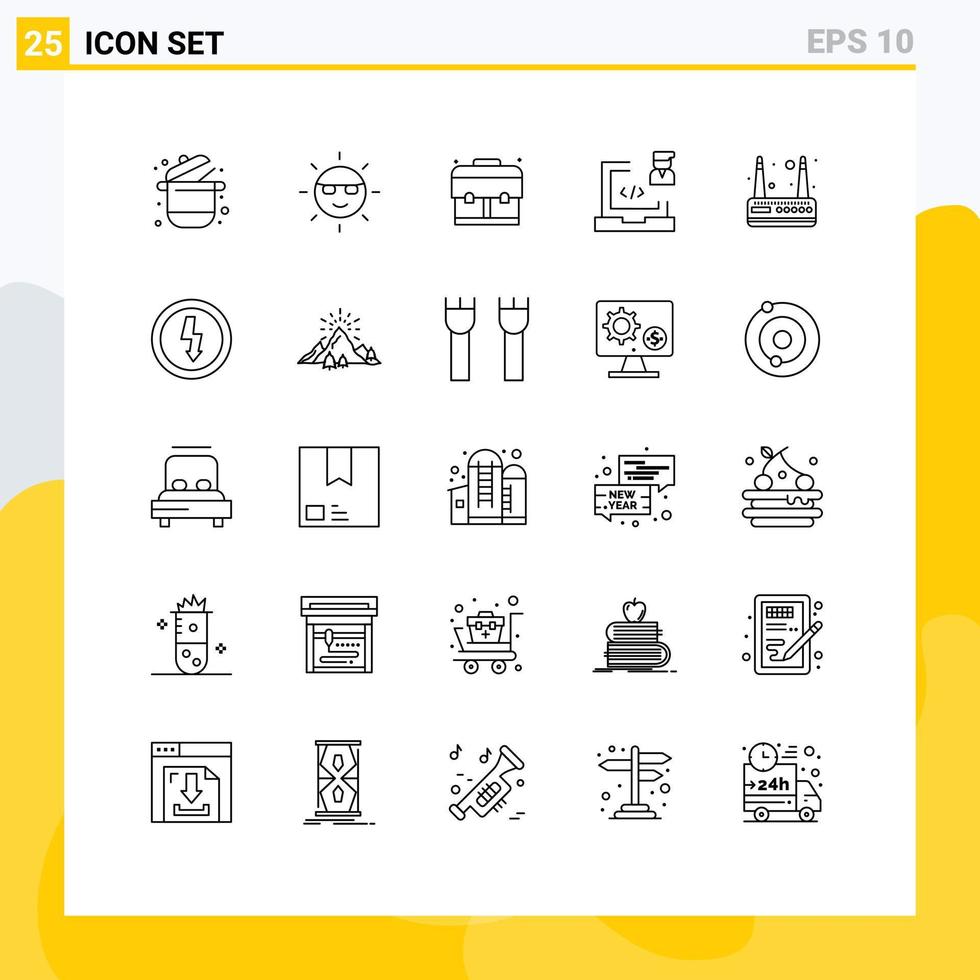 Group of 25 Modern Lines Set for programmer development nature develop school Editable Vector Design Elements