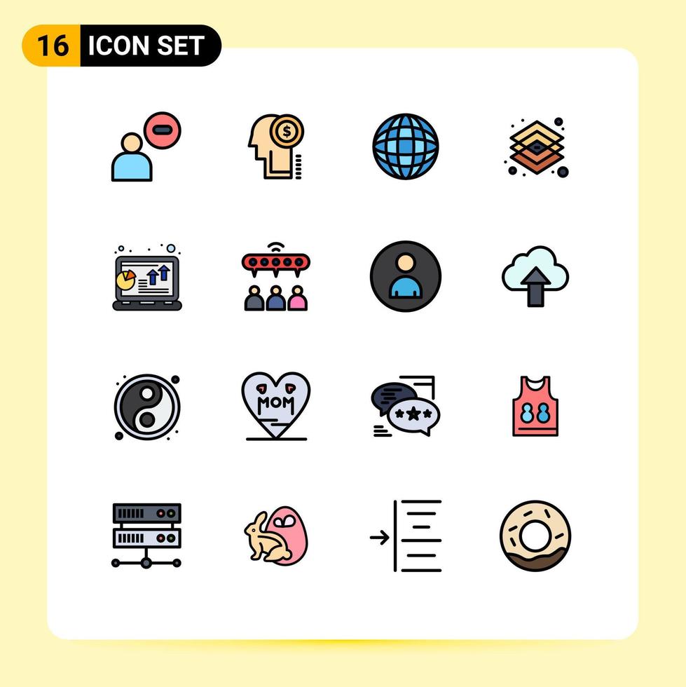Stock Vector Icon Pack of 16 Line Signs and Symbols for chart tools globe layer design Editable Creative Vector Design Elements