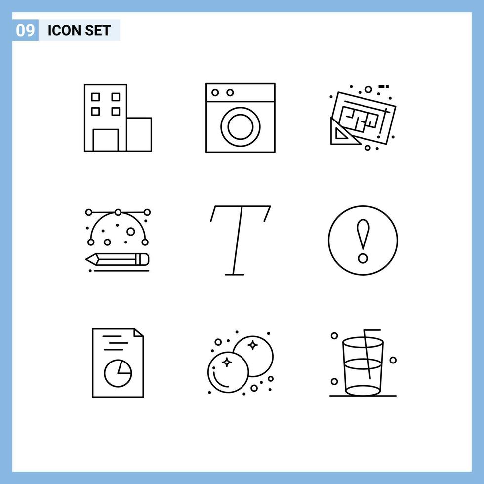 Universal Icon Symbols Group of 9 Modern Outlines of font development tools blueprint designing tools plan Editable Vector Design Elements