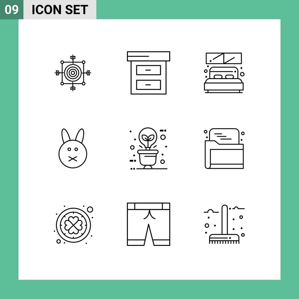 9 Outline concept for Websites Mobile and Apps eco bulb green bed rabbit bynny Editable Vector Design Elements