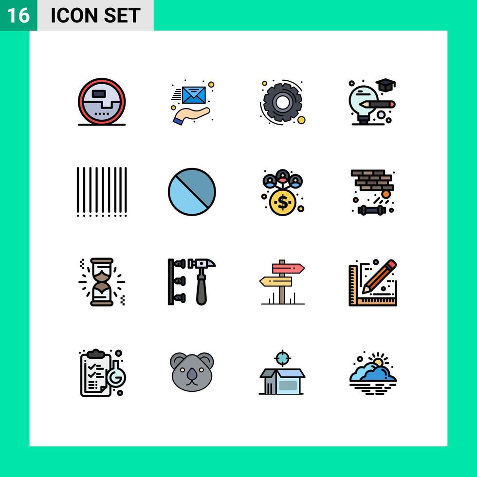 Flat Color Filled Line Pack of 16 Universal Symbols of cancel barcode support graduate bulb Editable Creative Vector Design Elements