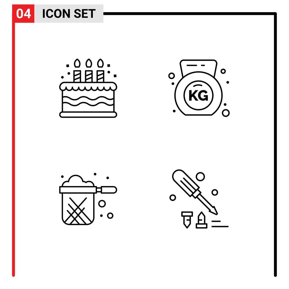 Set of 4 Modern UI Icons Symbols Signs for birthday restaurant dumbbell kitchen screw driver Editable Vector Design Elements
