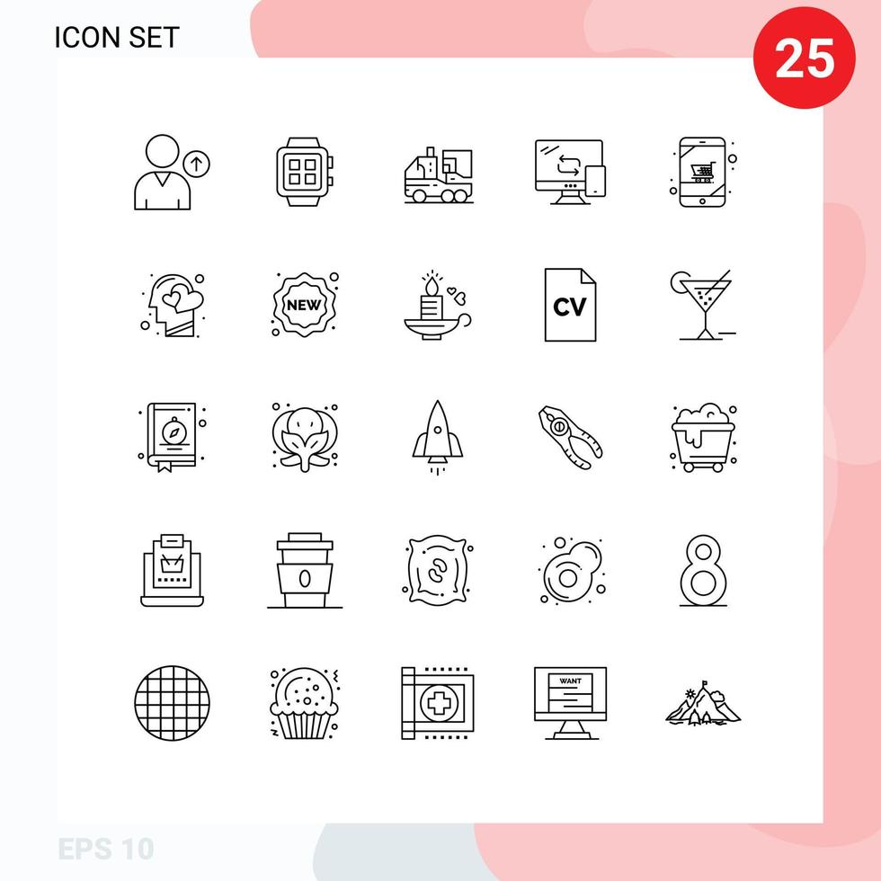 Universal Icon Symbols Group of 25 Modern Lines of cart networking artificial mobile life Editable Vector Design Elements