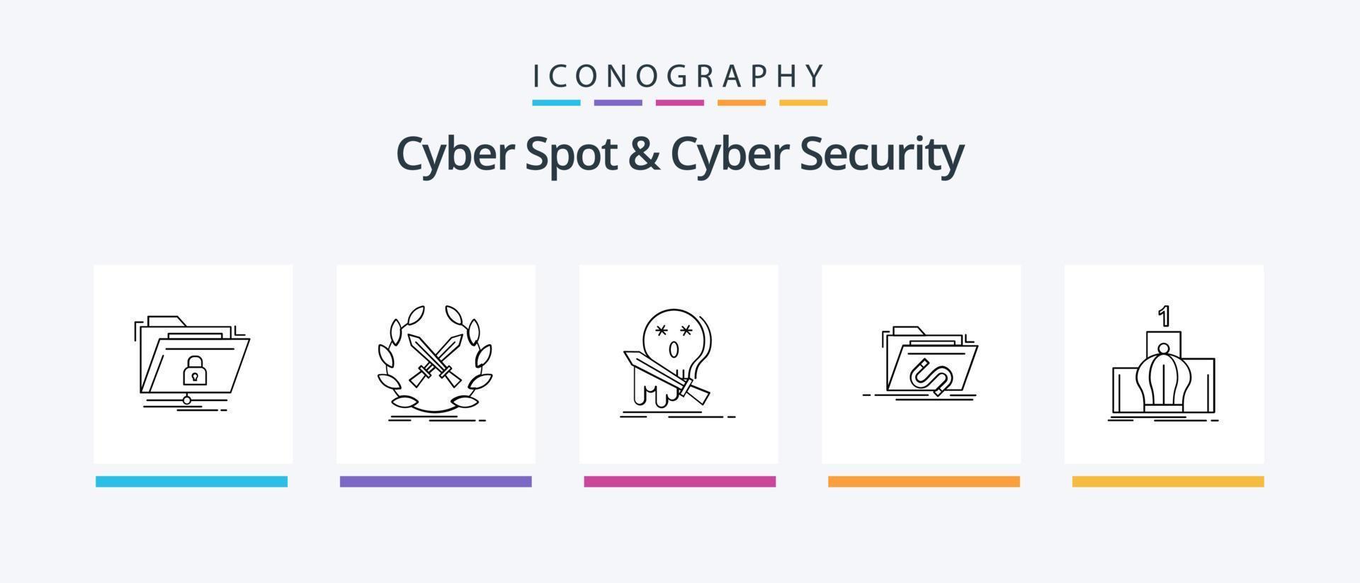 Cyber Spot And Cyber Security Line 5 Icon Pack Including internet. cybercrime. spy. sword. game. Creative Icons Design vector