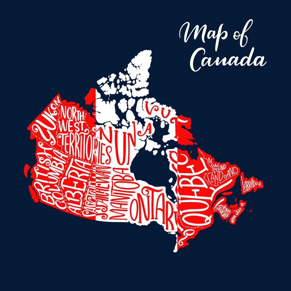 Canada map province and territory lettering vector