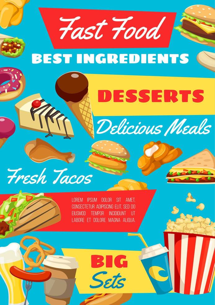 Fast food with takeaway meal and drink vector