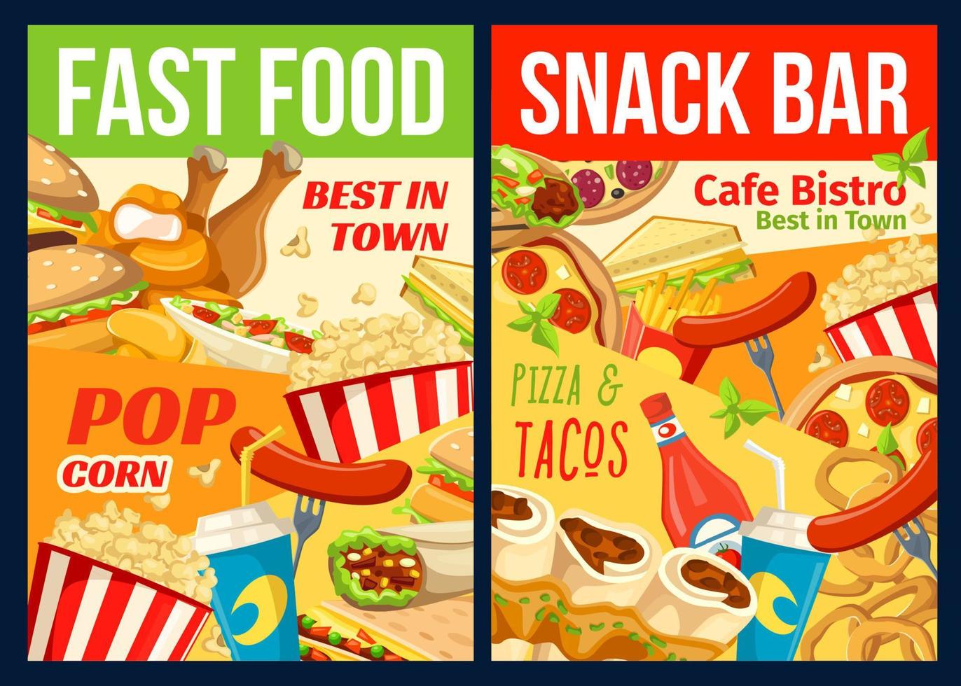 Fast food restaurant lunch meal and drinks vector