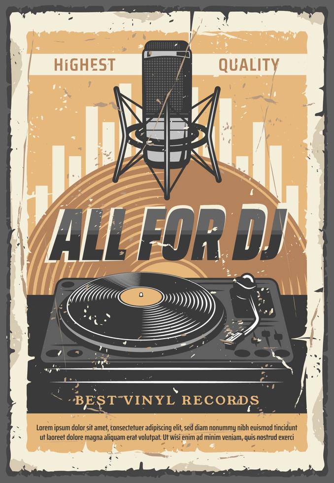 DJ vinyl records and microphone vector